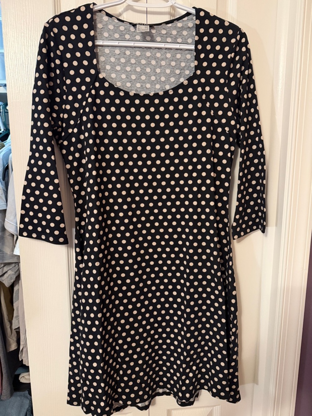Venus Black and Tan Polka Dot Scoop Neck Dress